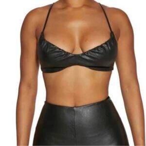naked wardrobe vegan leather ruched black bralette women large
